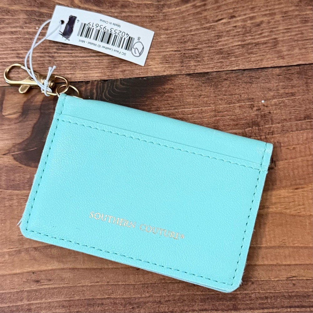 Southern Couture Faux Leather ID Wallet w Claw hook Keychain Card Holder NEW